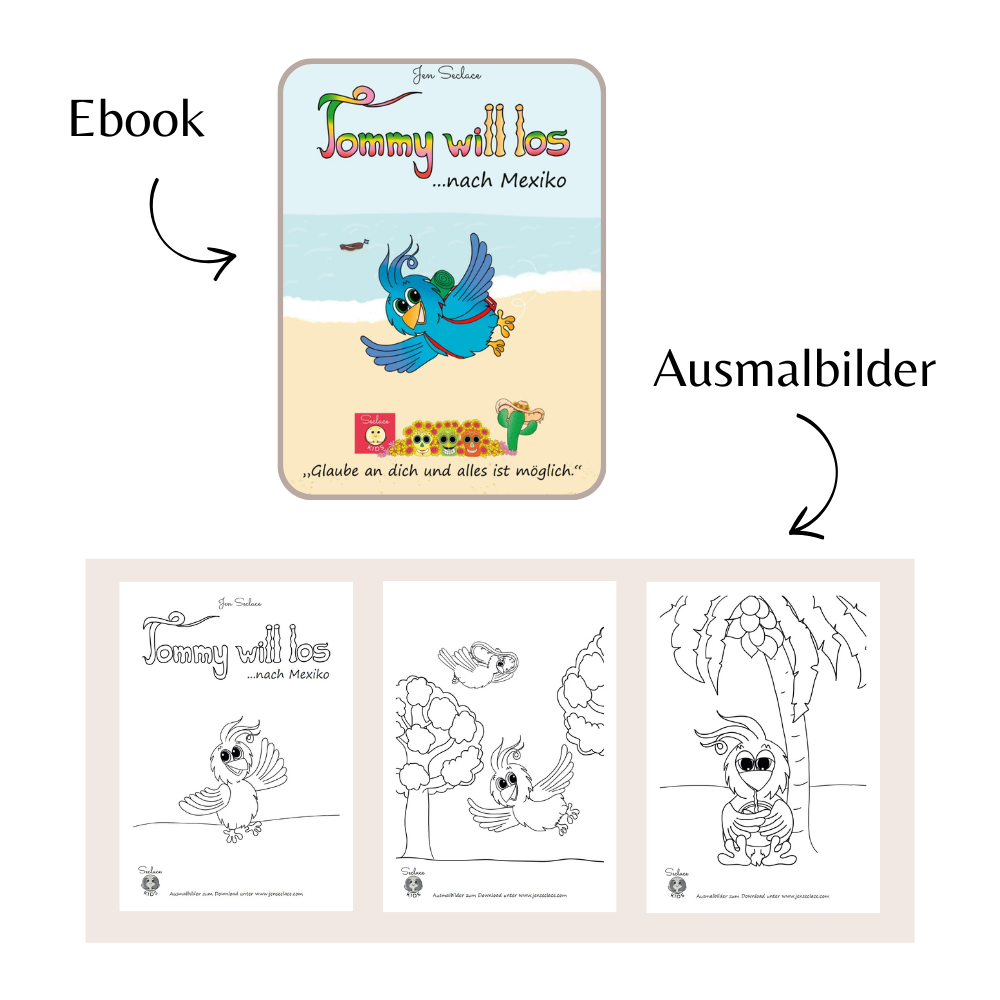 Kostenloses Kinderbuch als Ebook "Tommy will los nach Mexiko"; 3 Ausmalbilder zum Downloaden und Ausdrucken